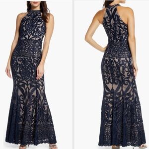 Foxiedox Alina Embroidered Halter Dress Halter Neck Trumpet Gown New with Tags